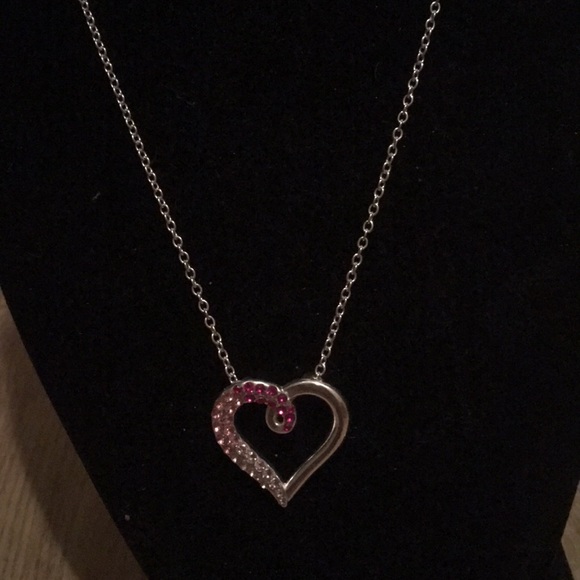 Silvertone rhodium plated pink rhinestone necklace - Picture 4 of 5